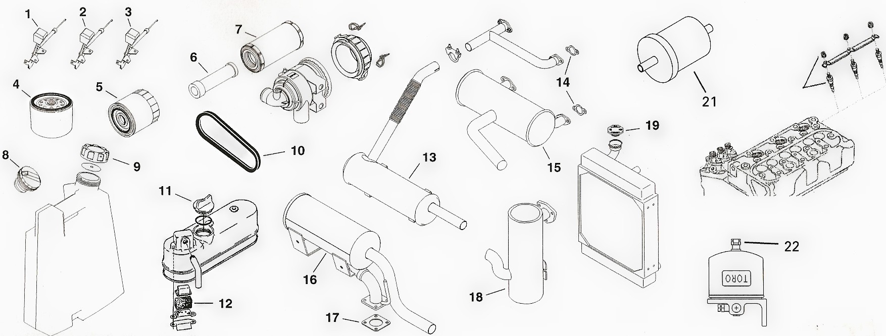 Fuel System and Engine Parts for the Toro Dingo