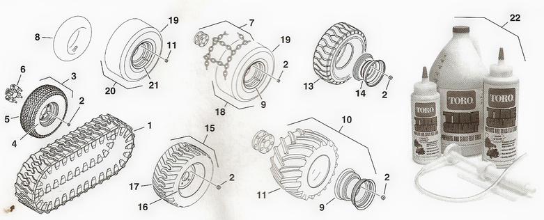 Toro Dingo Tires and Related Parts Diagram